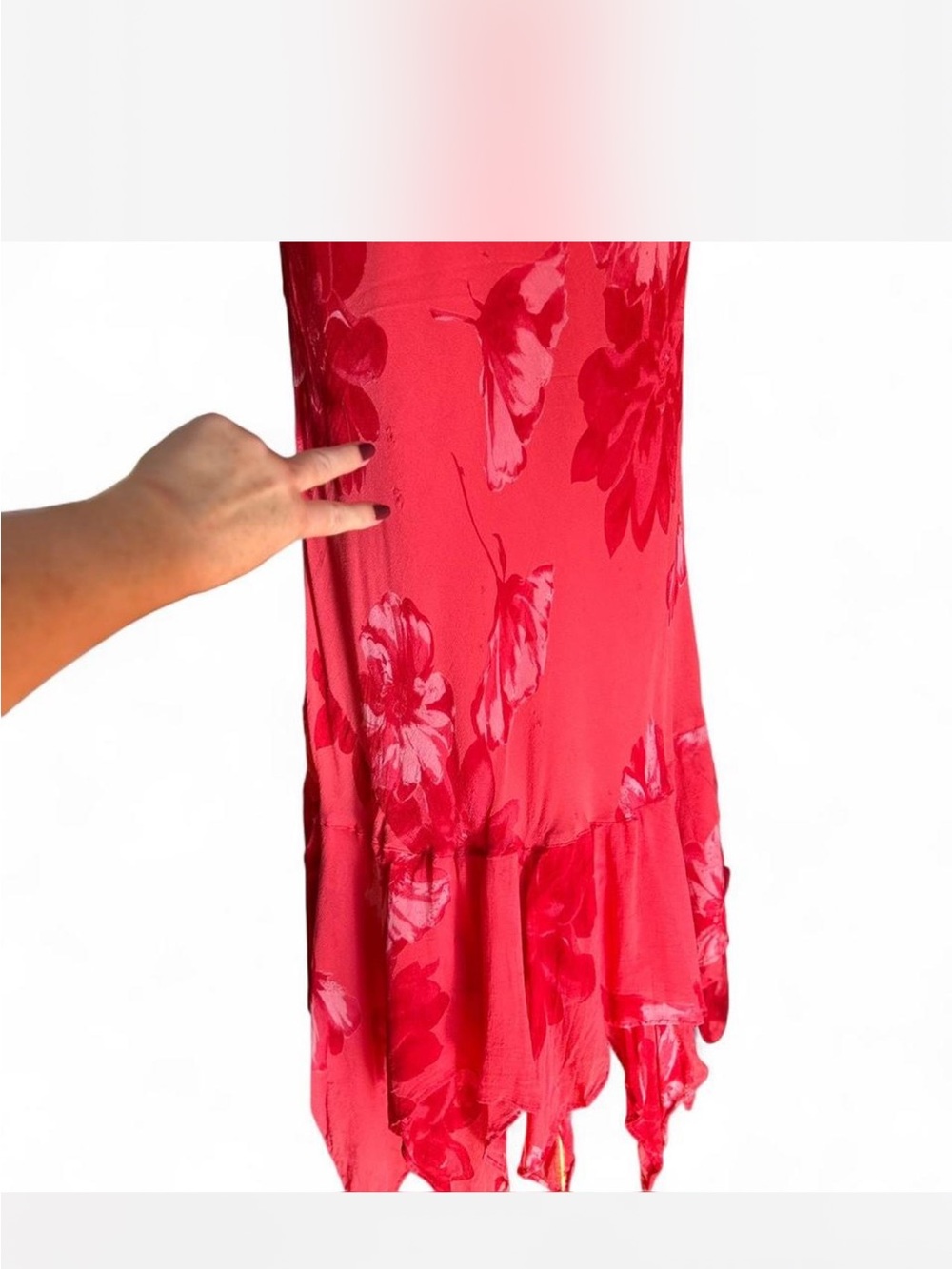 y2k Asymmetrical Babydoll Fairy Floral Pinkish Red Lace Sleeveless Maxi Flawed!! - Picture 4 of 8